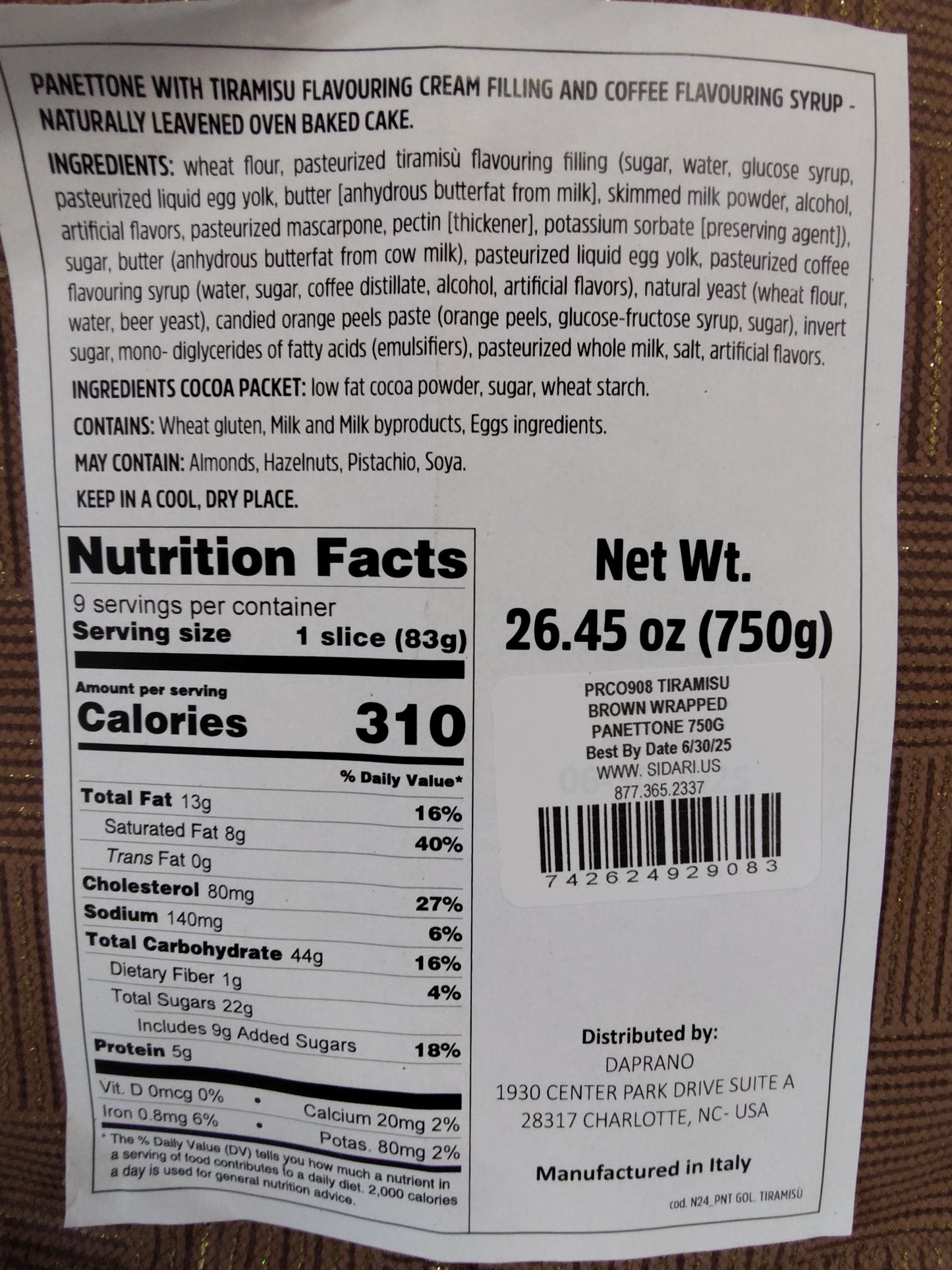 Sidari Panettone with Tiramisu Flavor