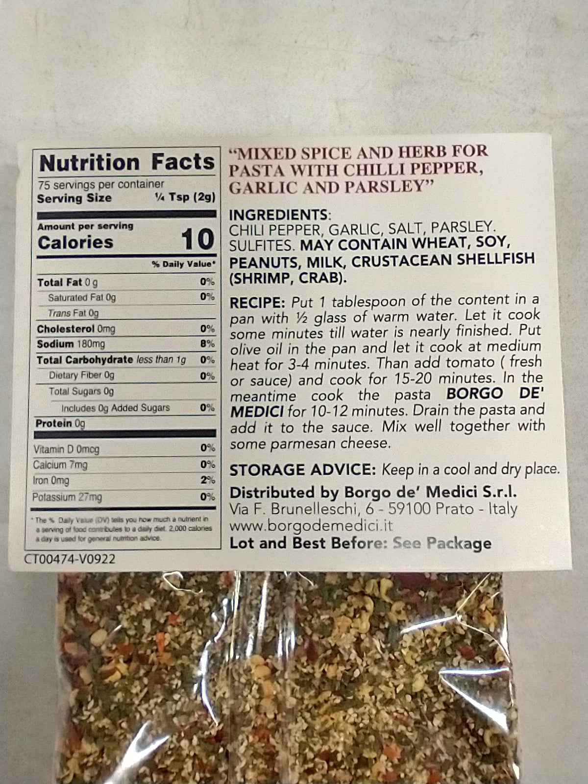 Aglio, Olio, & Peperoncino Mixed Spices 3.5 ounce bag