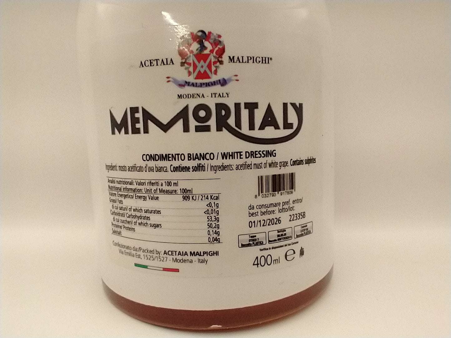 DOLCETERRA WHITE BALSAMIC VINEGAR OF MODENA IGP JAR