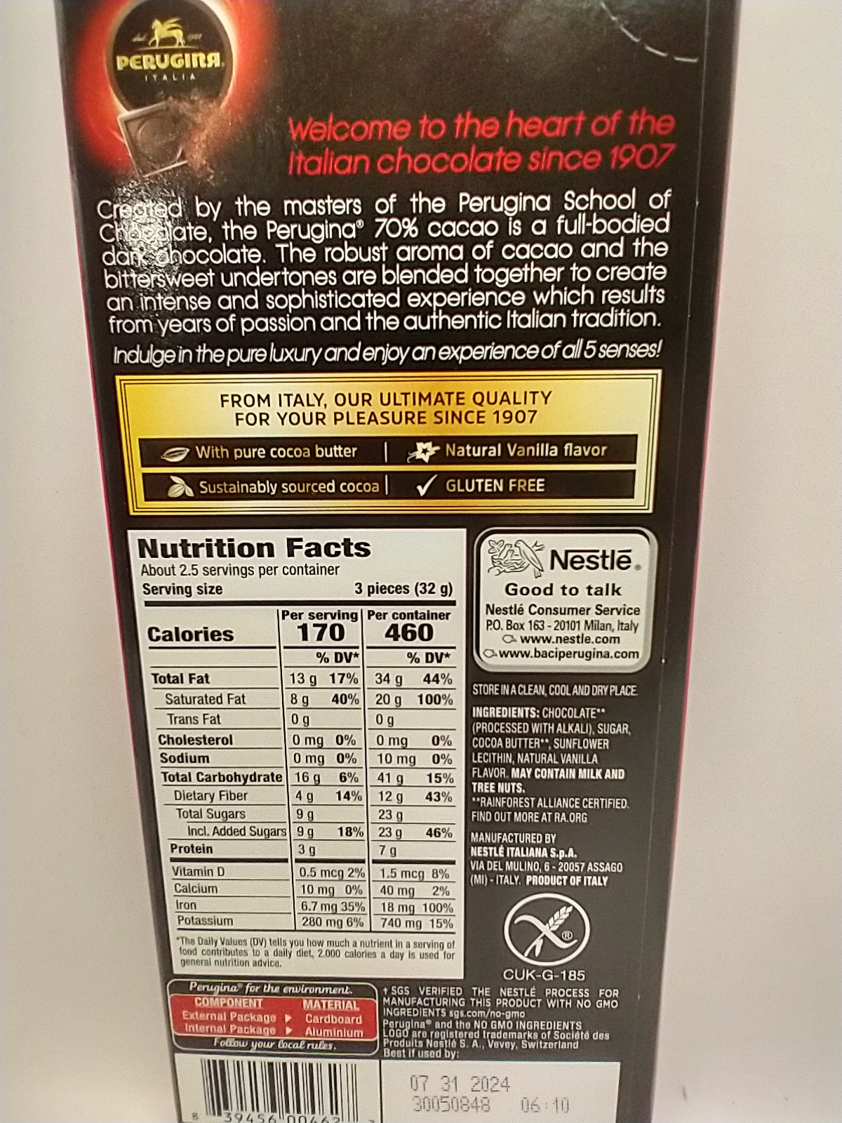 Perugina Bittersweet Chocolate Bar 70%