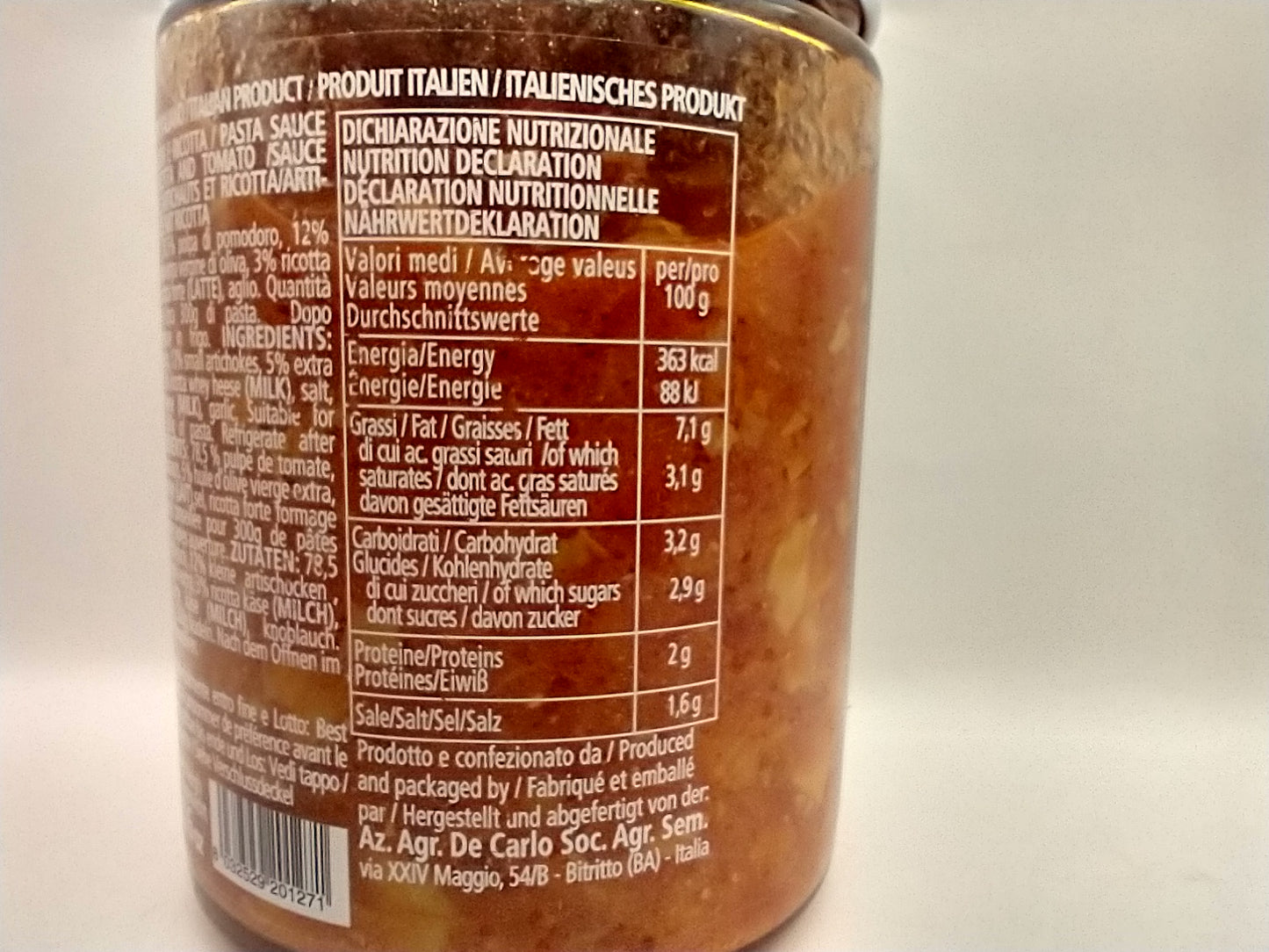 DeCarlo Artichoke, Tomato and Ricotta Pasta Sauce