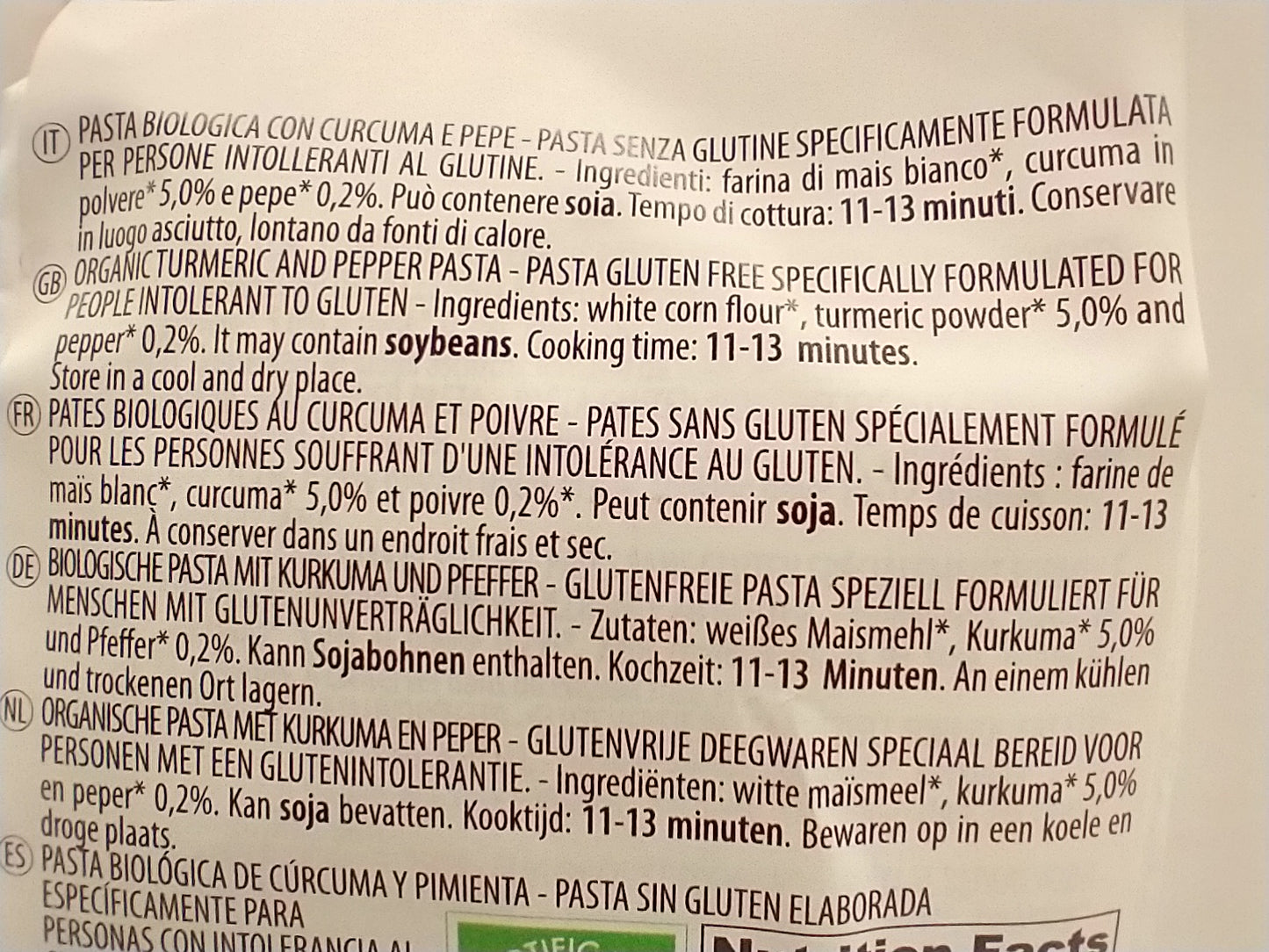 Pasta Natura Gluten Free Organic Turmeric and Black Pepper Pasta