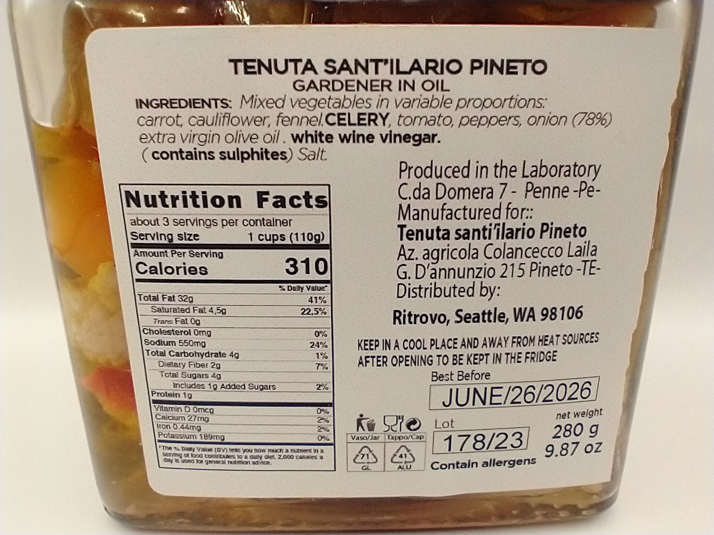 Giardiniera in olive oil Ceramic Lid