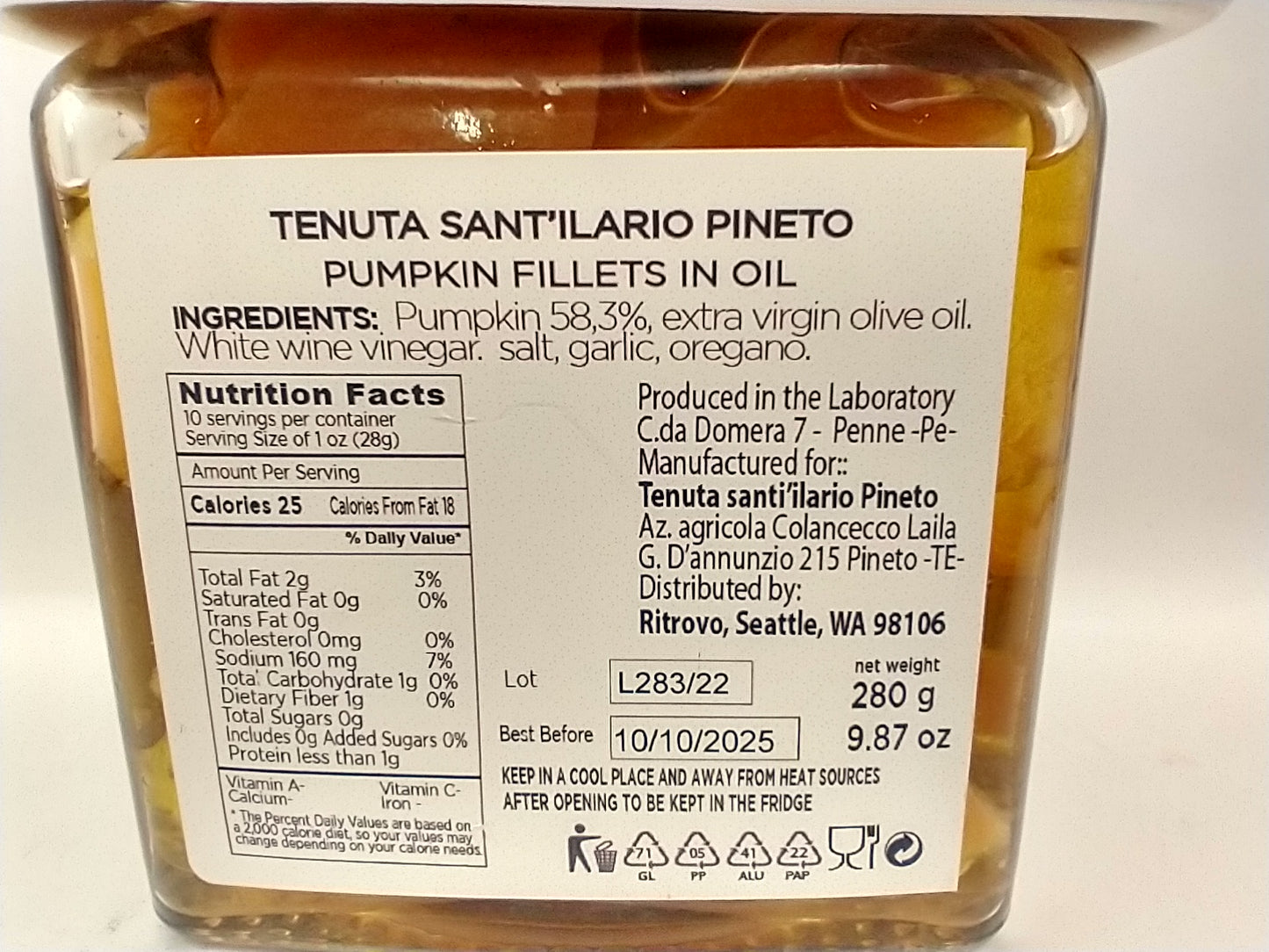 Pumpkin Slices in olive oil Ceramic Lid