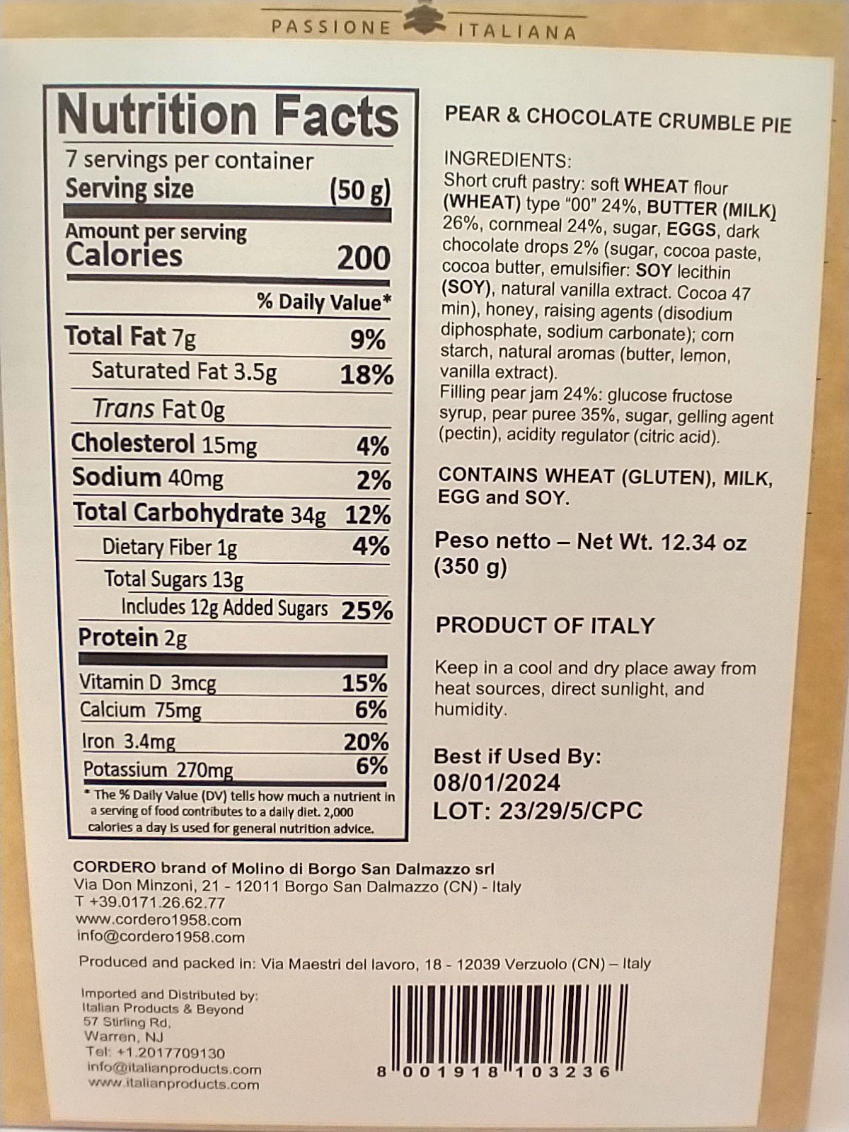 Cordero Pear and Chocolate Crumble Pie