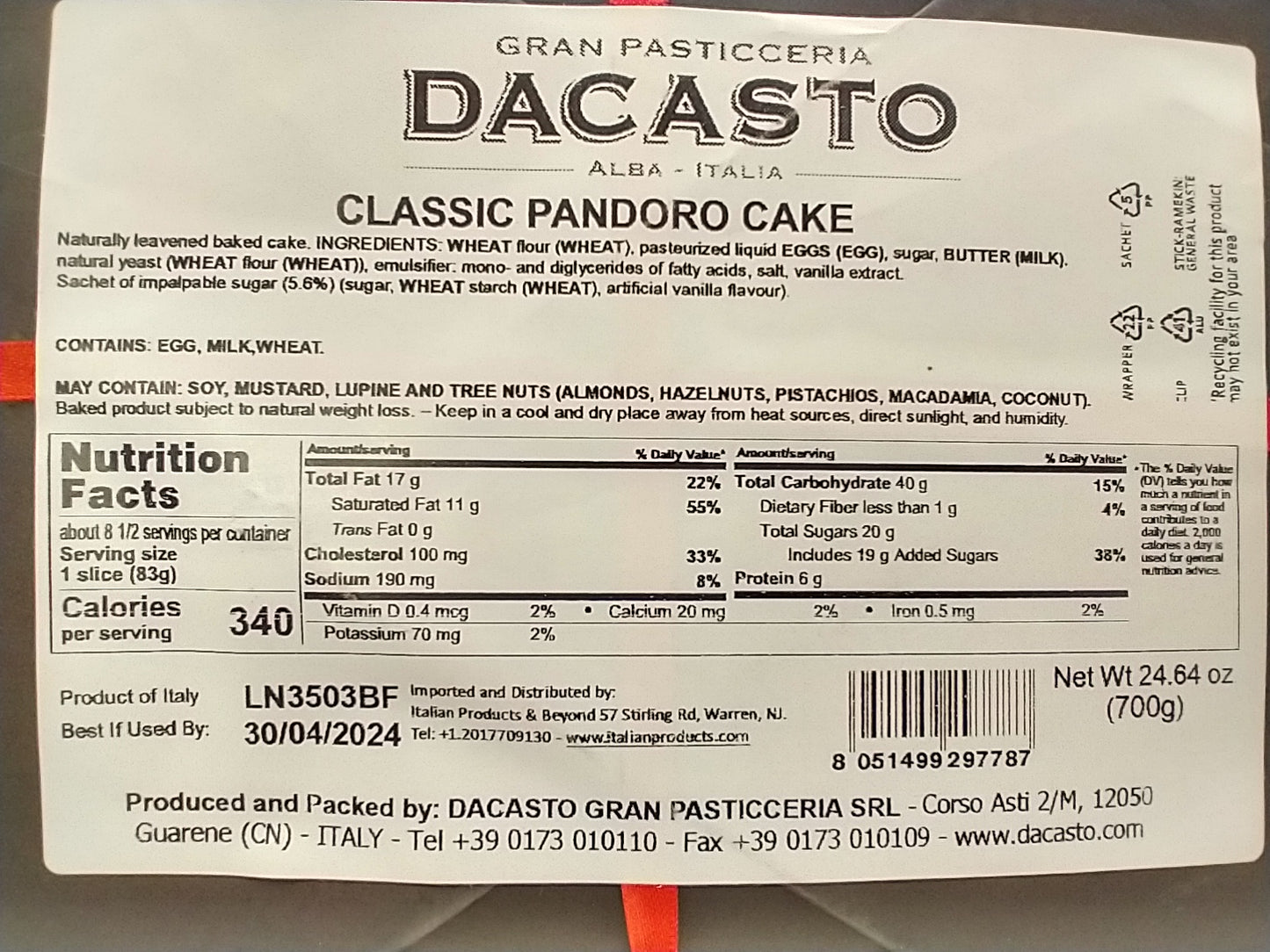 Dacasto Pandoro Cake, Noir Line