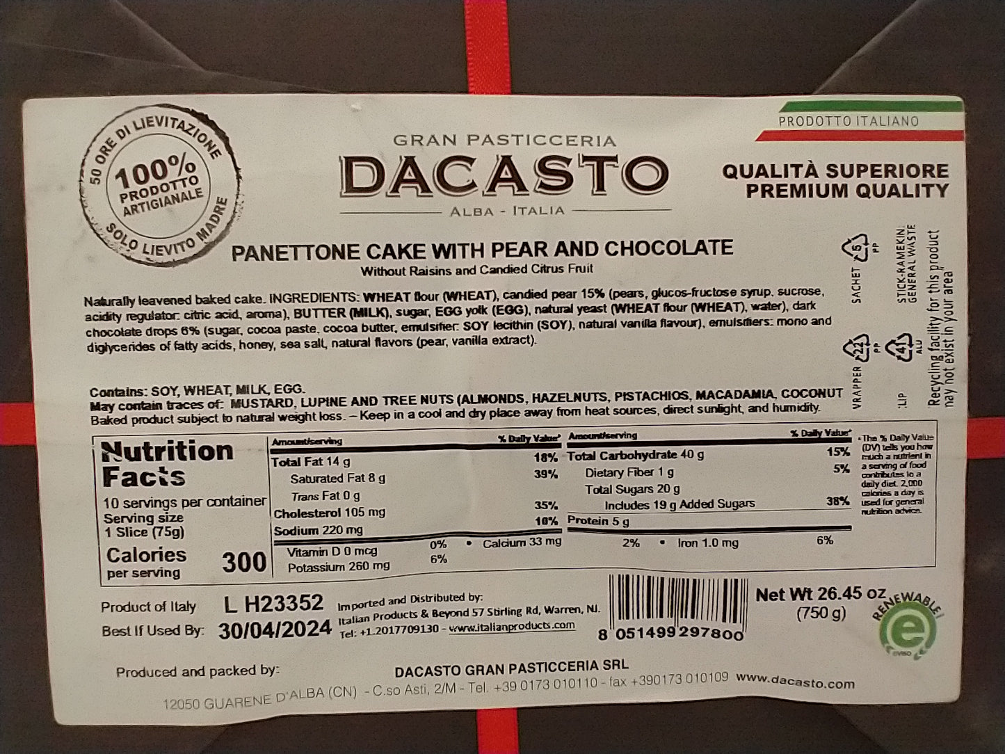 Dacasto Pear Chocolate Panettone