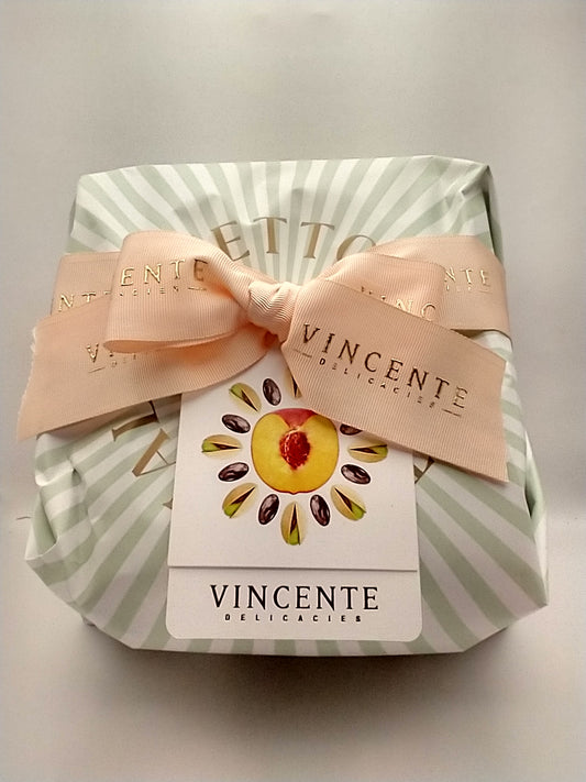 Vincente Panettone with Pistachio, Candied Peaches and Chocolate Chips