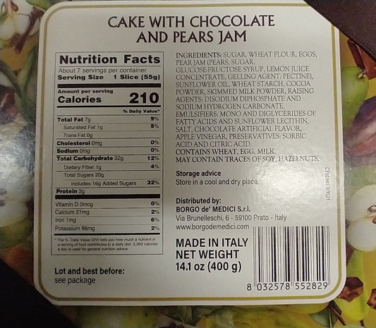 Borgo de' Medici Pear & Chocolate Traditional Italian Cake