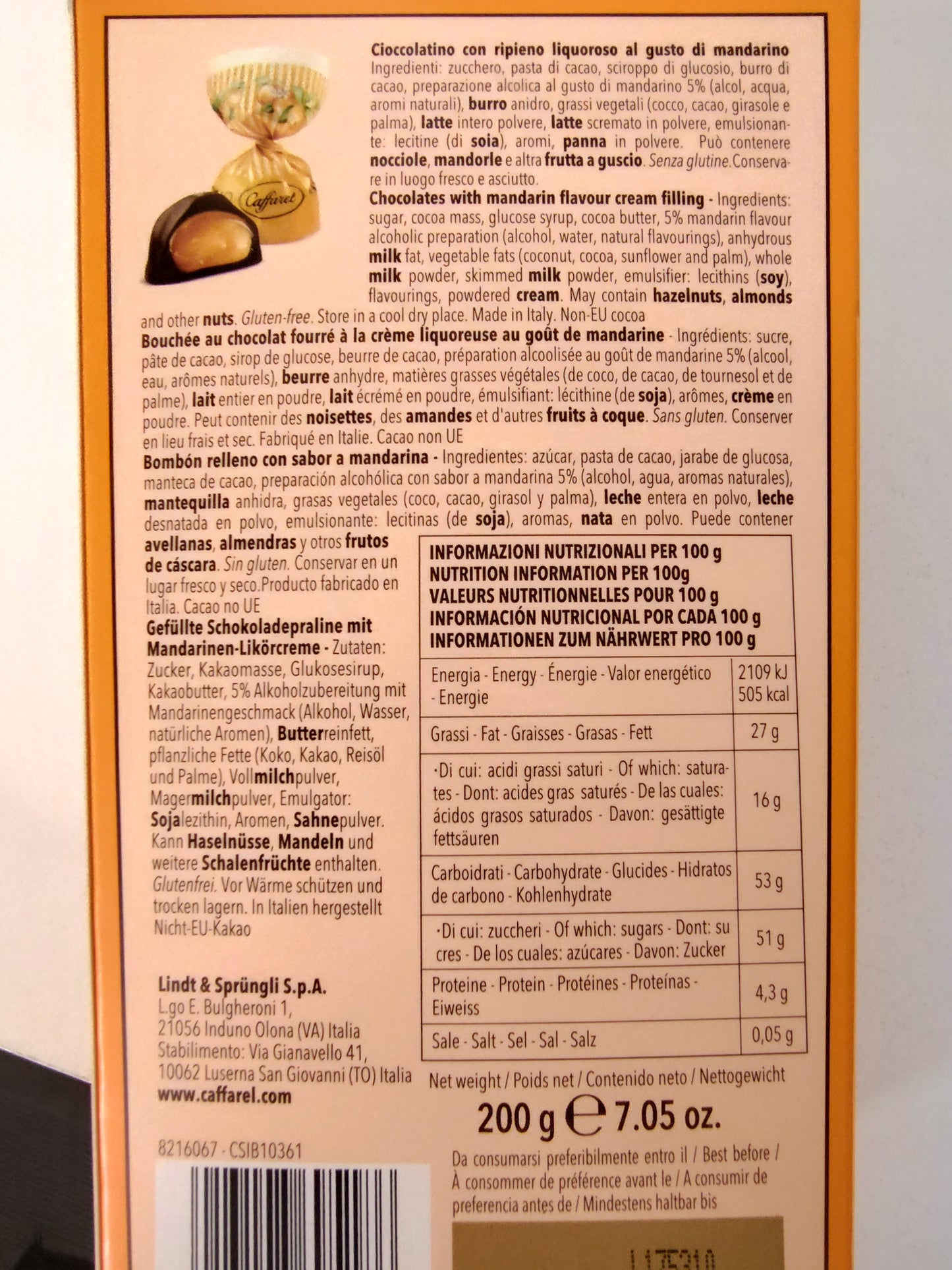 Caffarel Mandarinello Dark Chocolates Box