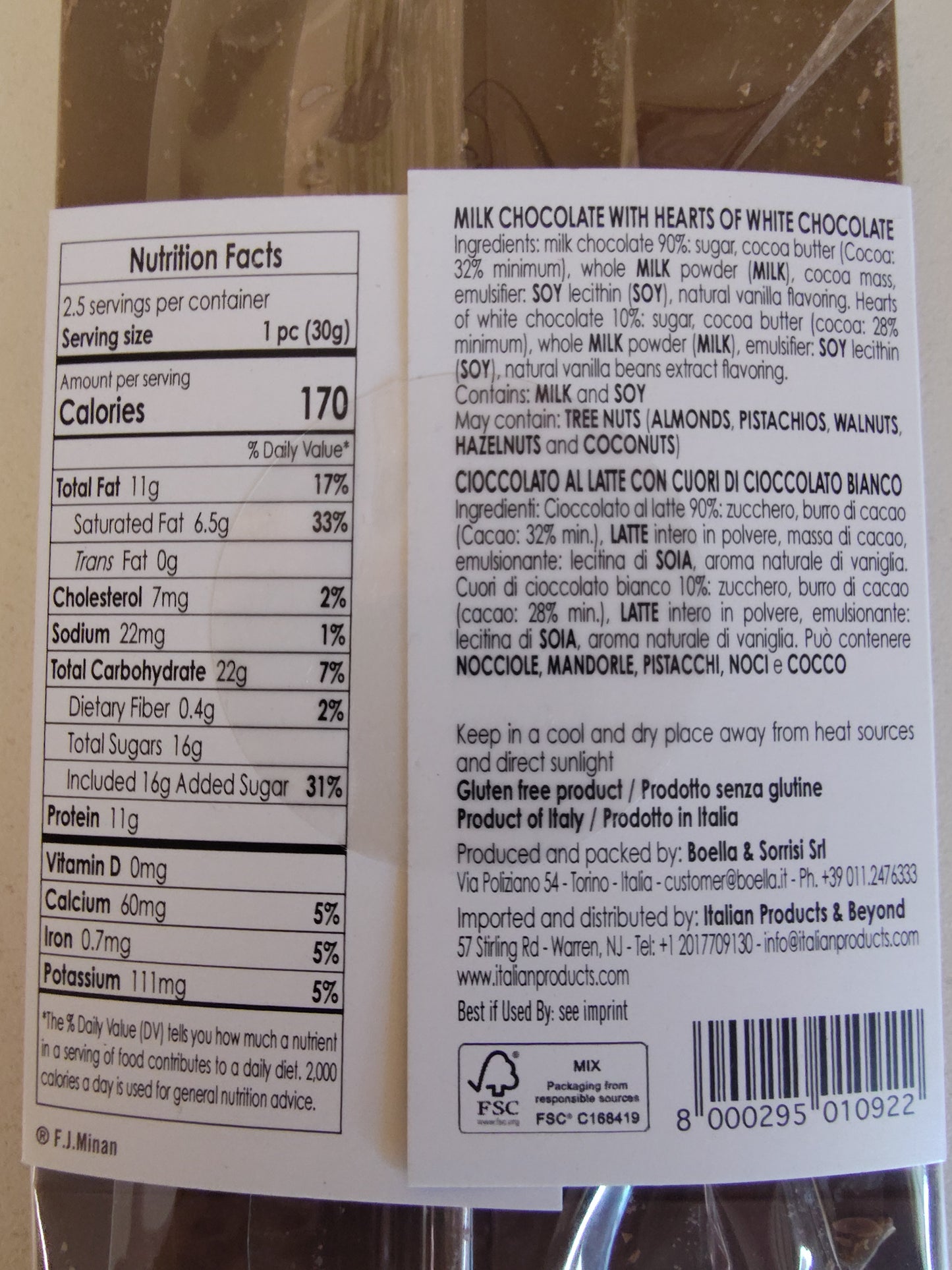 Sorrisi Milk Chocolate Bar Amore