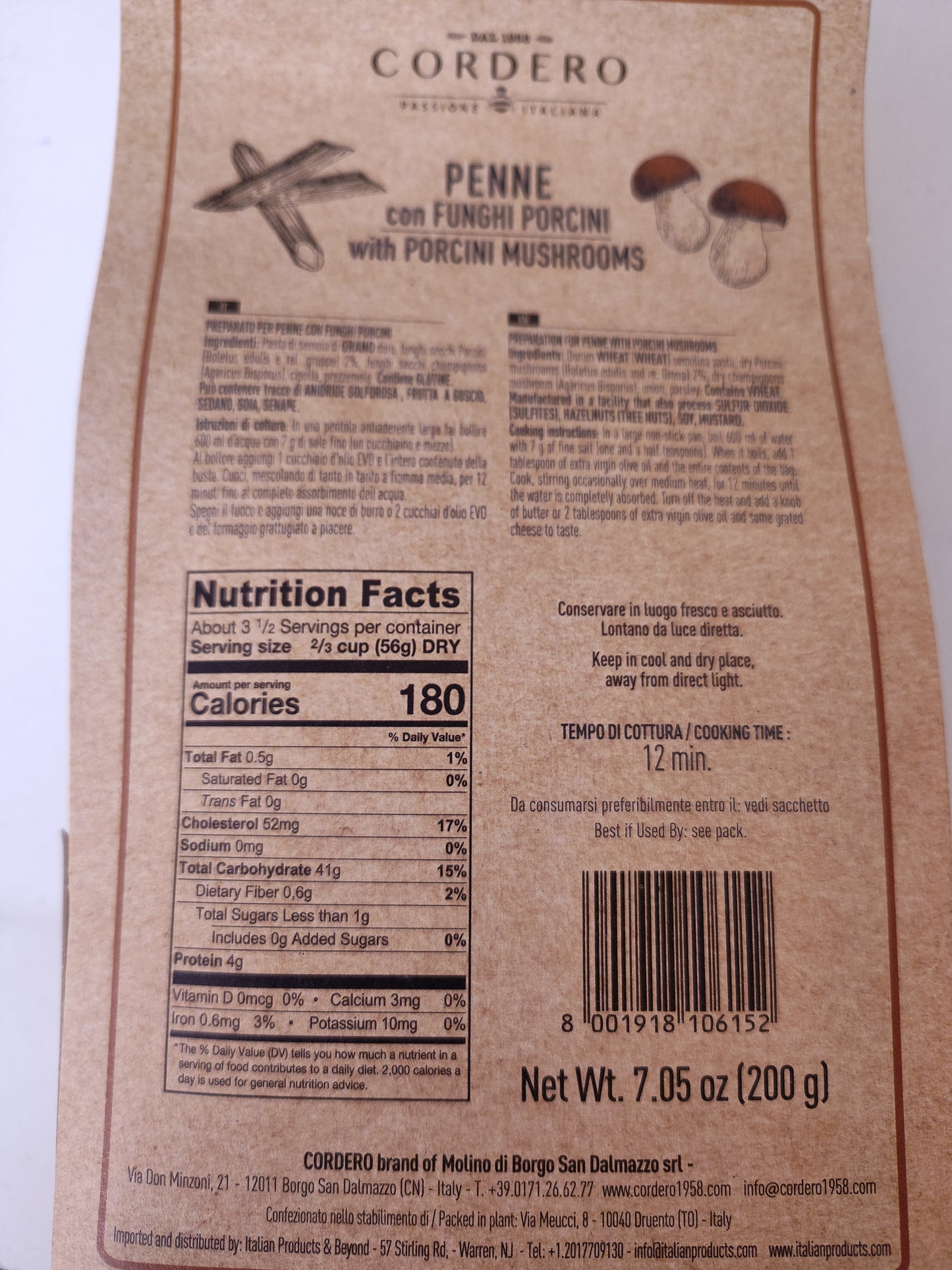 Cordero Penne with Porcini Mushrooms