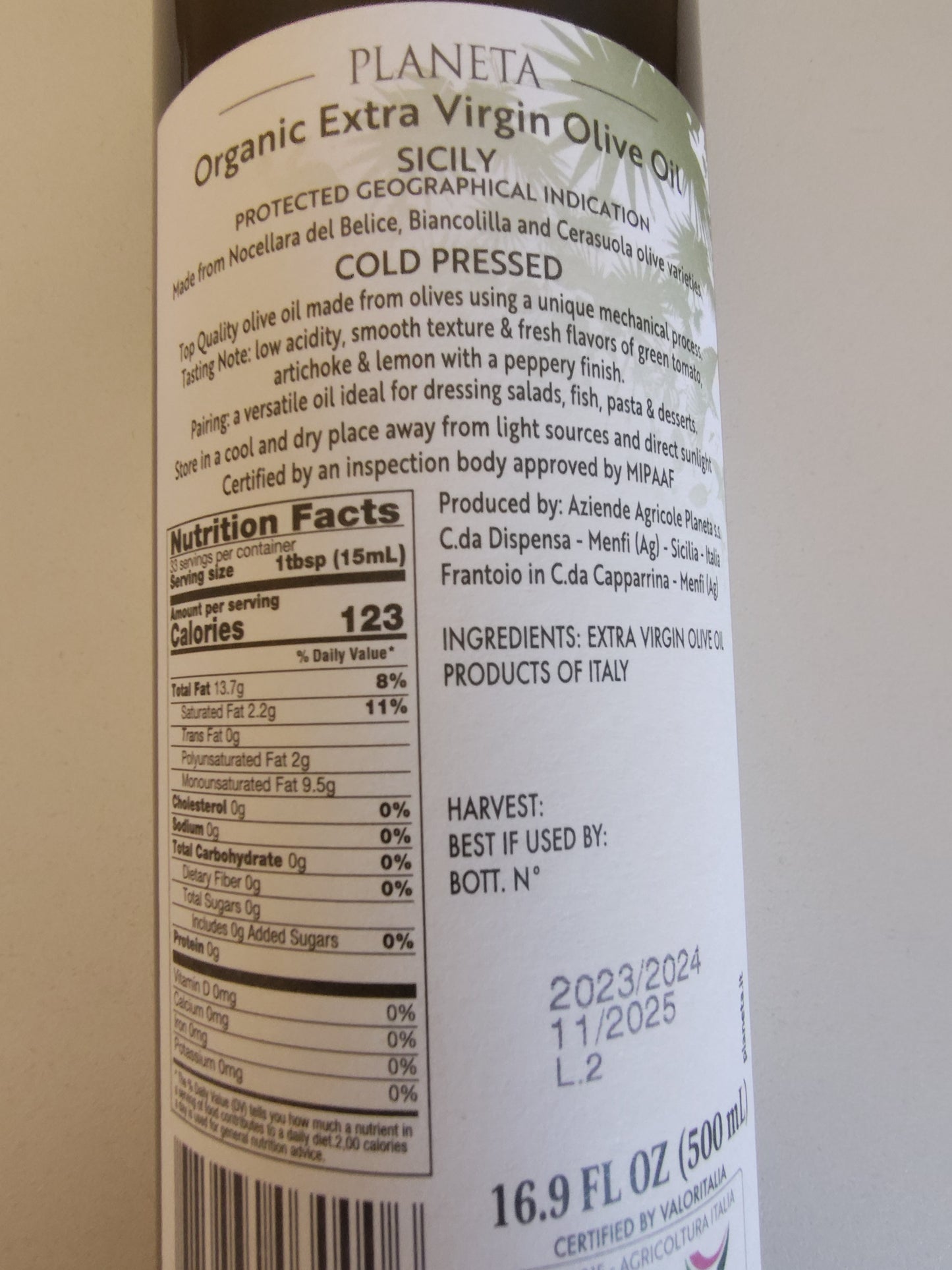 Planeta Organic Extra Virgin Olive Oil 500ml