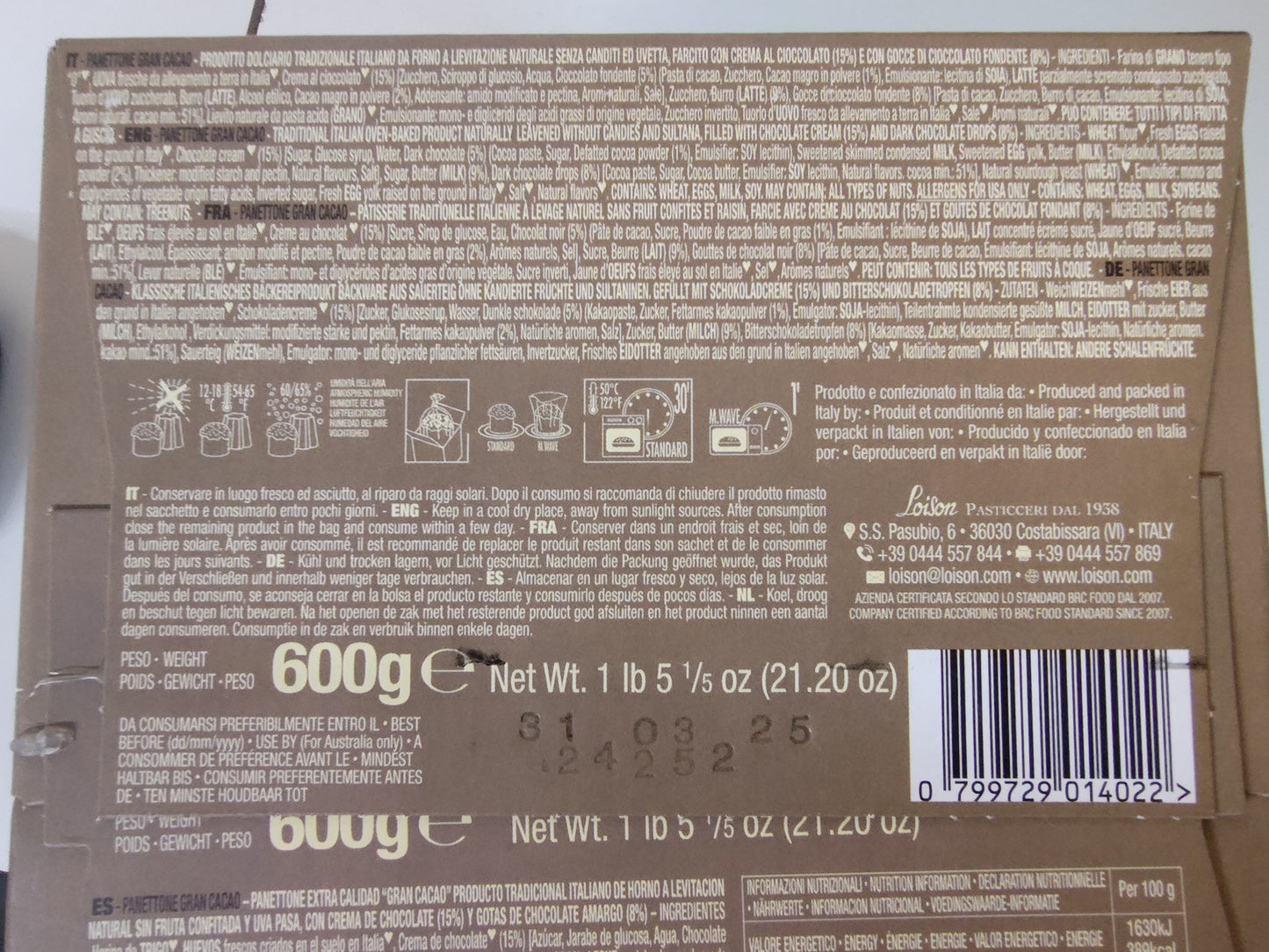 Loison Panettone Gran Cacao 600g
