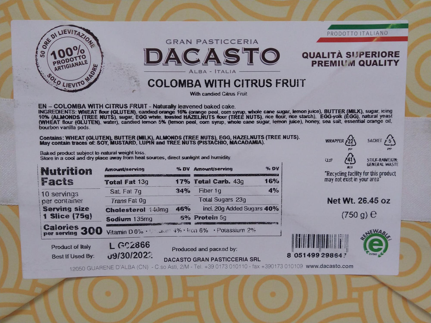 Dacasto Colomba Cake with Citrus Fruit