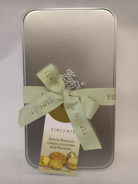 Vincente Sicilian Specialty Cookies Collection with Pistachio in Rectangular Tin