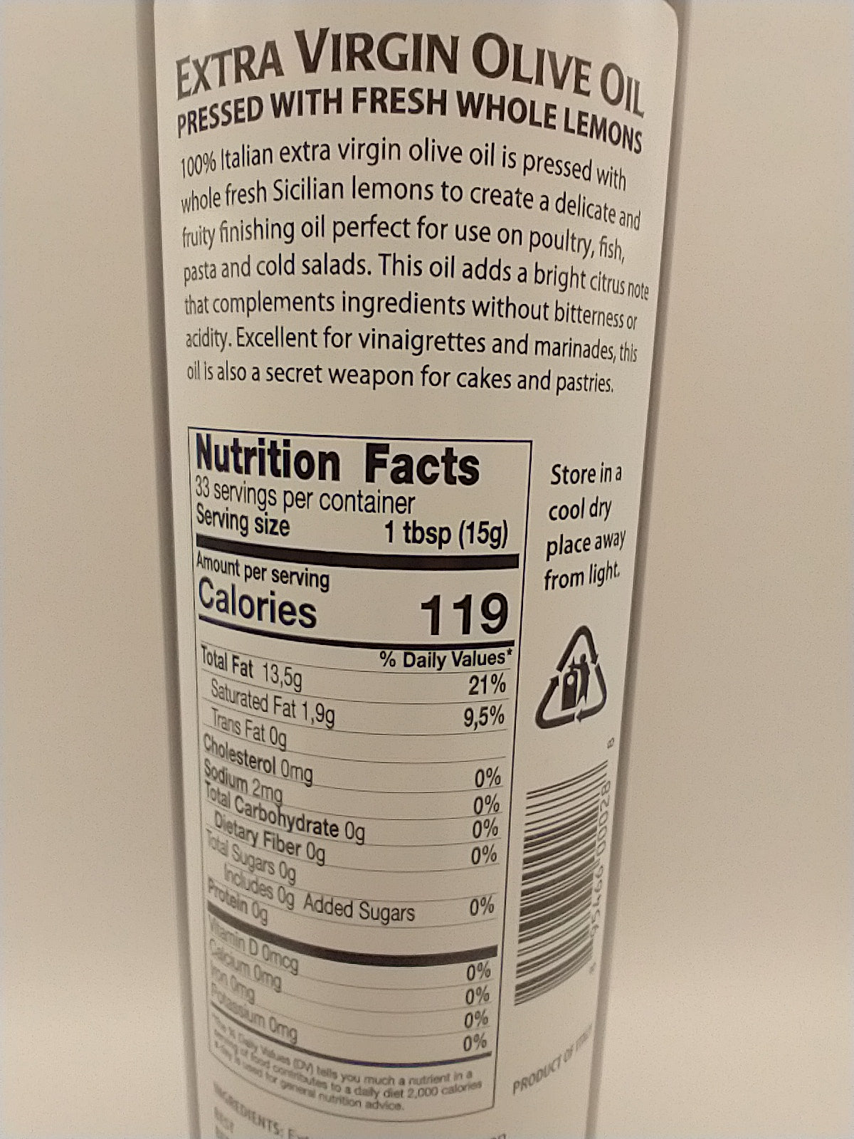 Lemon Extra Virgin Olive Oil pressed with Whole Lemons