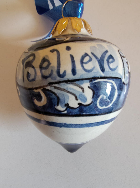 Blue Renaissance Believe Leaf Small Tear Ornament