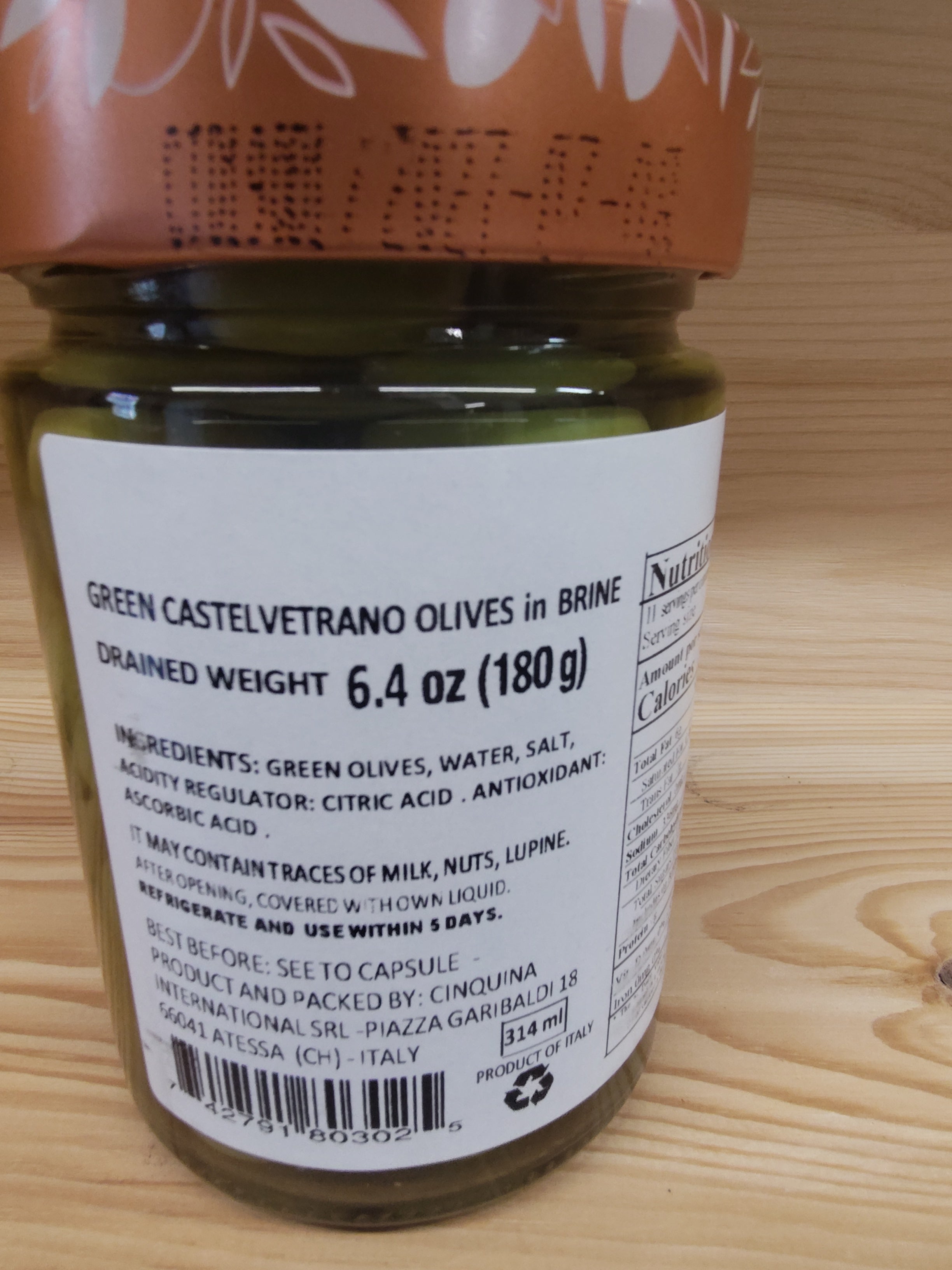 Cinquina Castelvetrano Whole Green Olives (IGF)