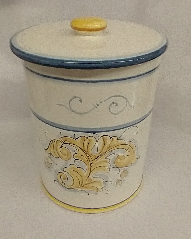 Biscotti Jar, 10 inch cylindrical, Blue Giallo Renaissance Leaf
